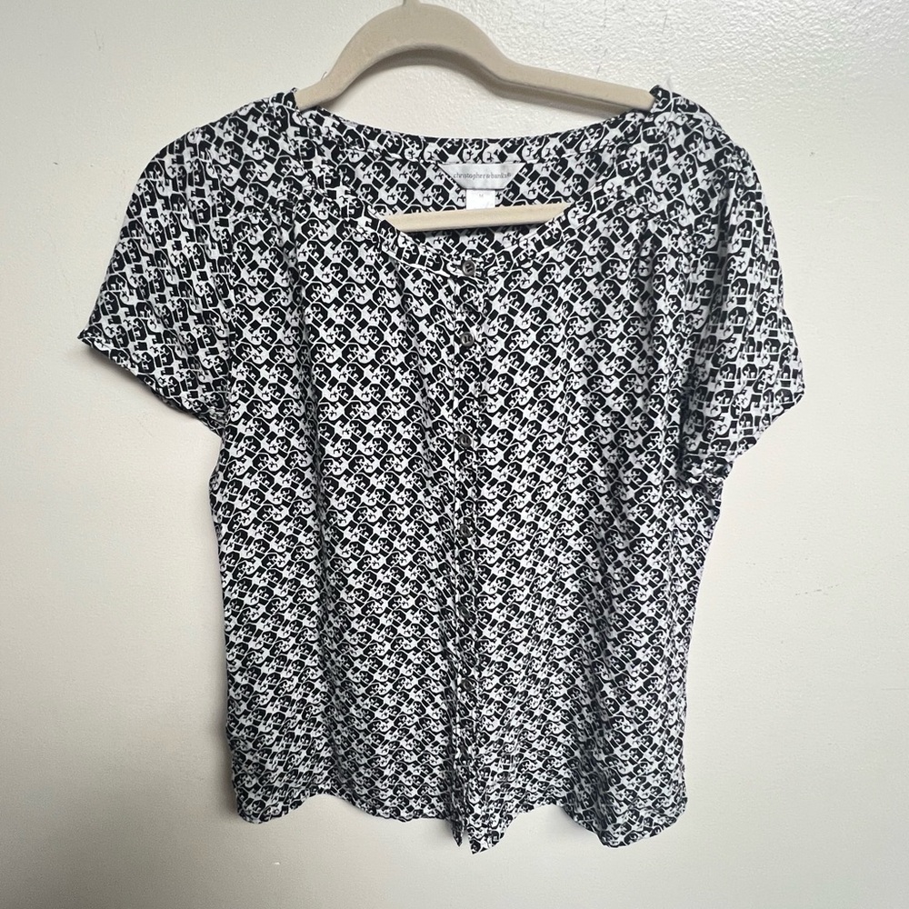 Christopher & Banks Black & White Patterned Scoop Neck Tee